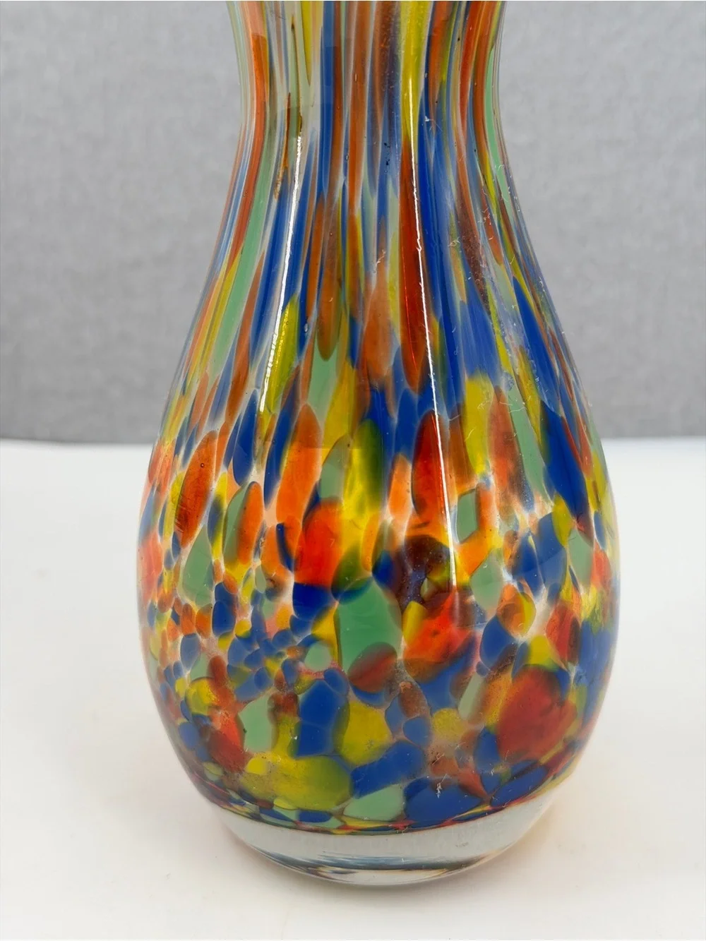 Pier 1 MultiColored Rainbow Confetti Stretch Art Glass Vase Handblown Unique 14